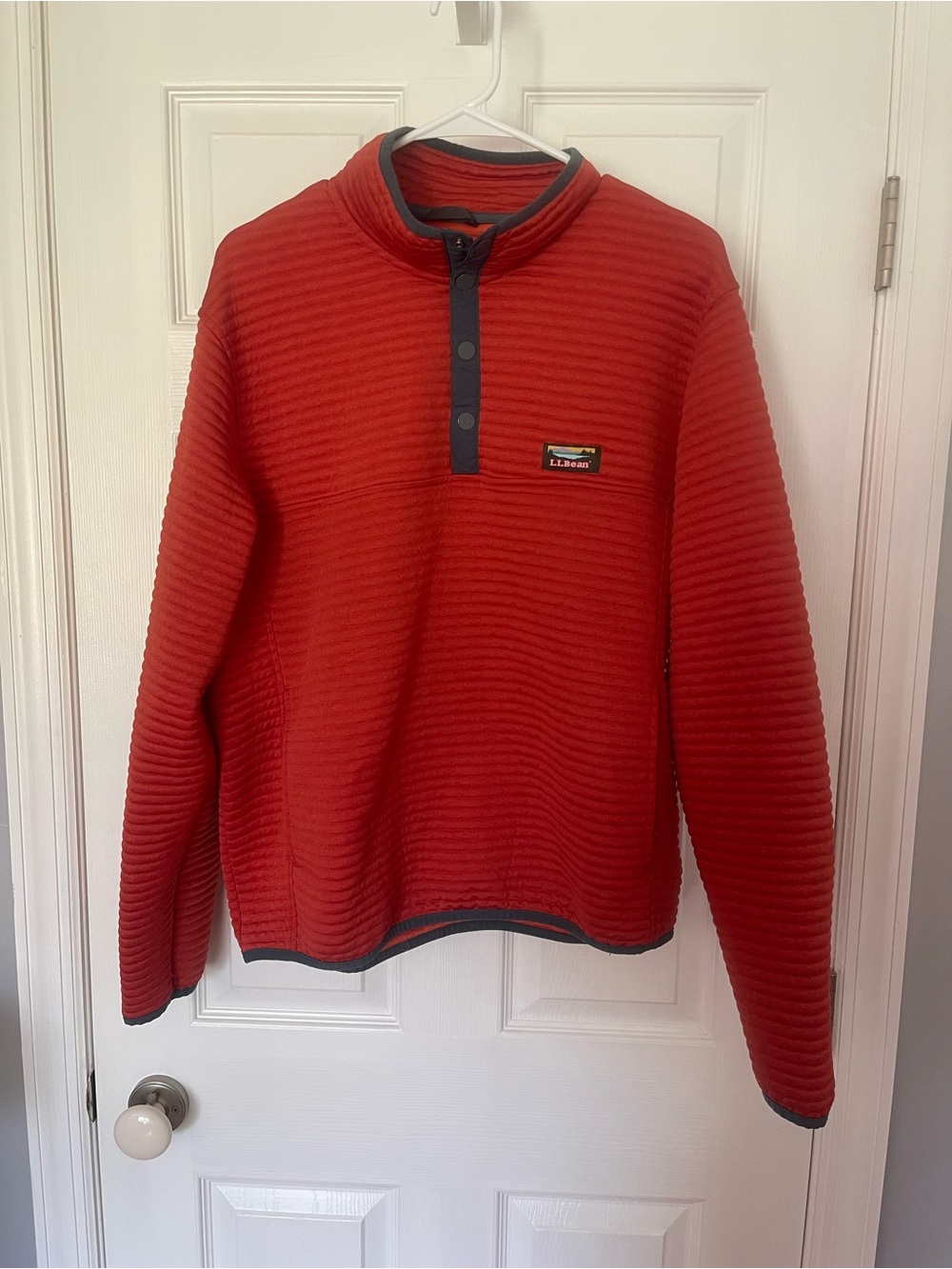 L.L. Bean Men's orange Half-Zip Ribbed Pullover with Contrast Trim